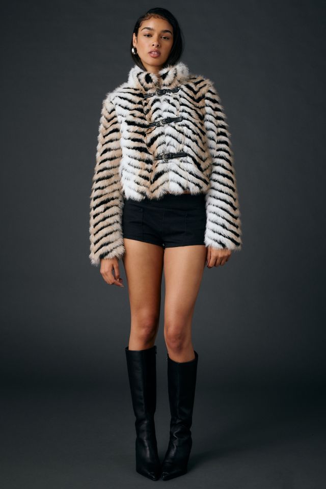 Azalea Wang Argyll Animal Print Faux Fur Coat #1