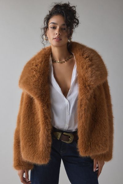 Azalea Wang Regina Faux Fur Jacket In Brown, Women's At Urban Outfitters