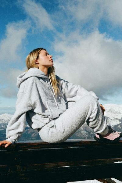 Out From Under Try Me Piled Fleece Bubble Hoodie Sweatshirt In Light Blue, Women's At Urban Outfitters In Blue