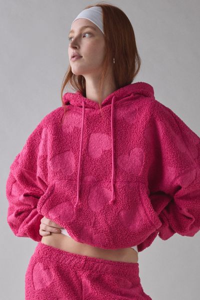 Out From Under Try Me Piled Fleece Bubble Hoodie Sweatshirt In Pink, Women's At Urban Outfitters