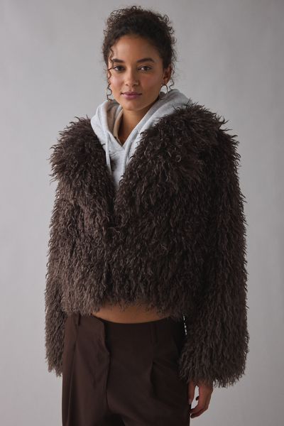 BDG Mae Printed Piled Fleece Zip-Up Jacket