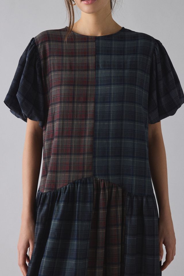 Daisy Street Heath Patchwork Plaid Puff Sleeve Flounce Midi Dress #1