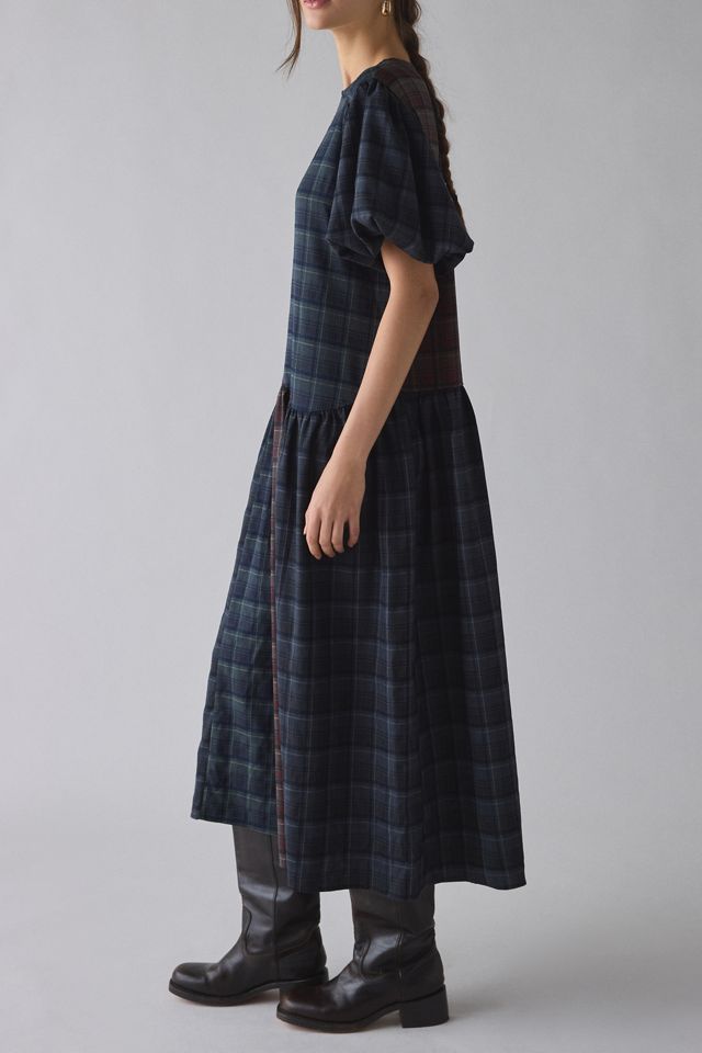 Daisy Street Heath Patchwork Plaid Puff Sleeve Flounce Midi Dress #2