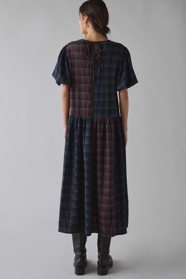 Daisy Street Heath Patchwork Plaid Puff Sleeve Flounce Midi Dress #3