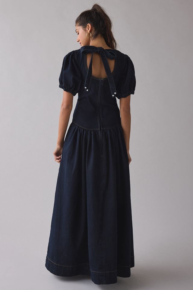 Daisy Street Annie Drop Waist Bow-Back Denim Maxi Dress #2