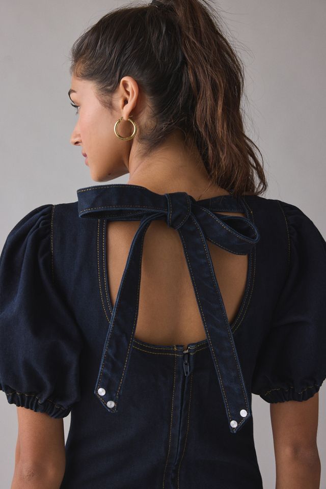 Daisy Street Annie Drop Waist Bow-Back Denim Maxi Dress