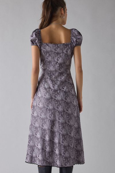 Daisy Street Fog Jacquard Satin Lace Trim Midi Dress