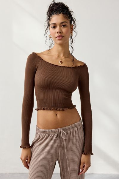 Out From Under Lilly Lettuce Edge Seamless Knit Long Sleeve Boatneck Top Product Page