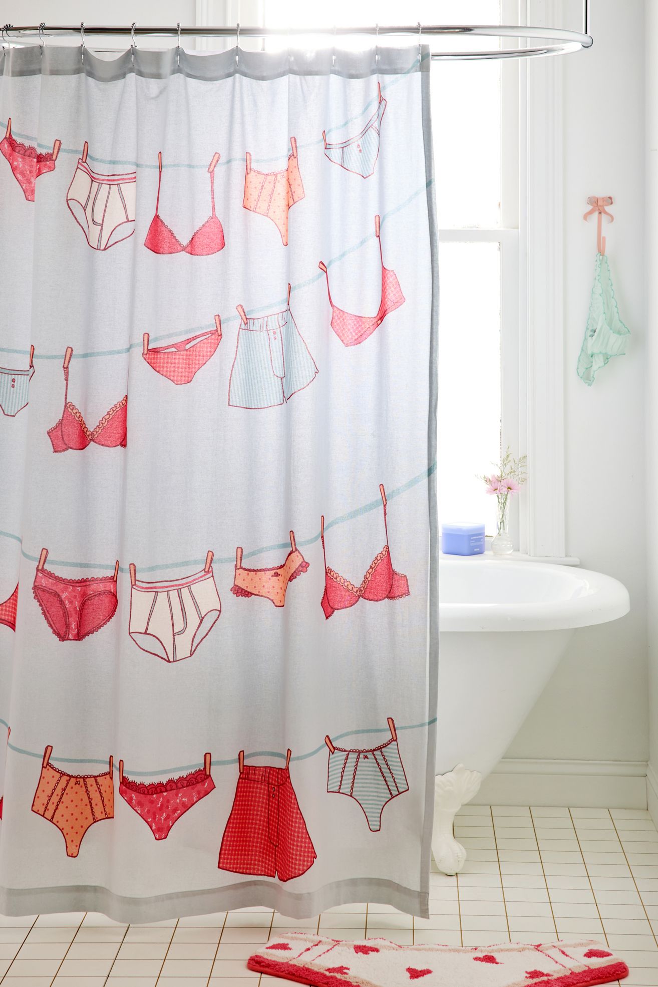 Laundry Line Patterned Shower Curtain - Sky