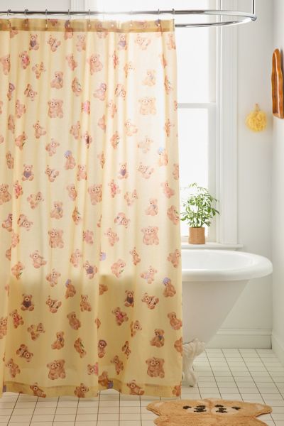 Urban Outfitters Bears Patterned Shower Curtain In Butter Yellow At  In Yellow