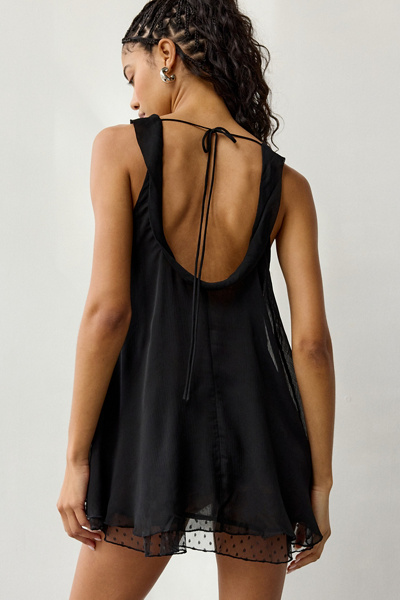 Out From Under Laurel Swiss Dot Mesh Trim Chiffon Slip