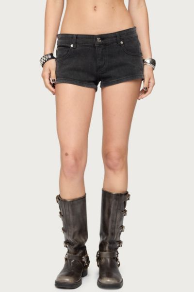 Edikted Syra Zipper Low Rise Denim Shorts In Black/washed, Women's At Urban Outfitters