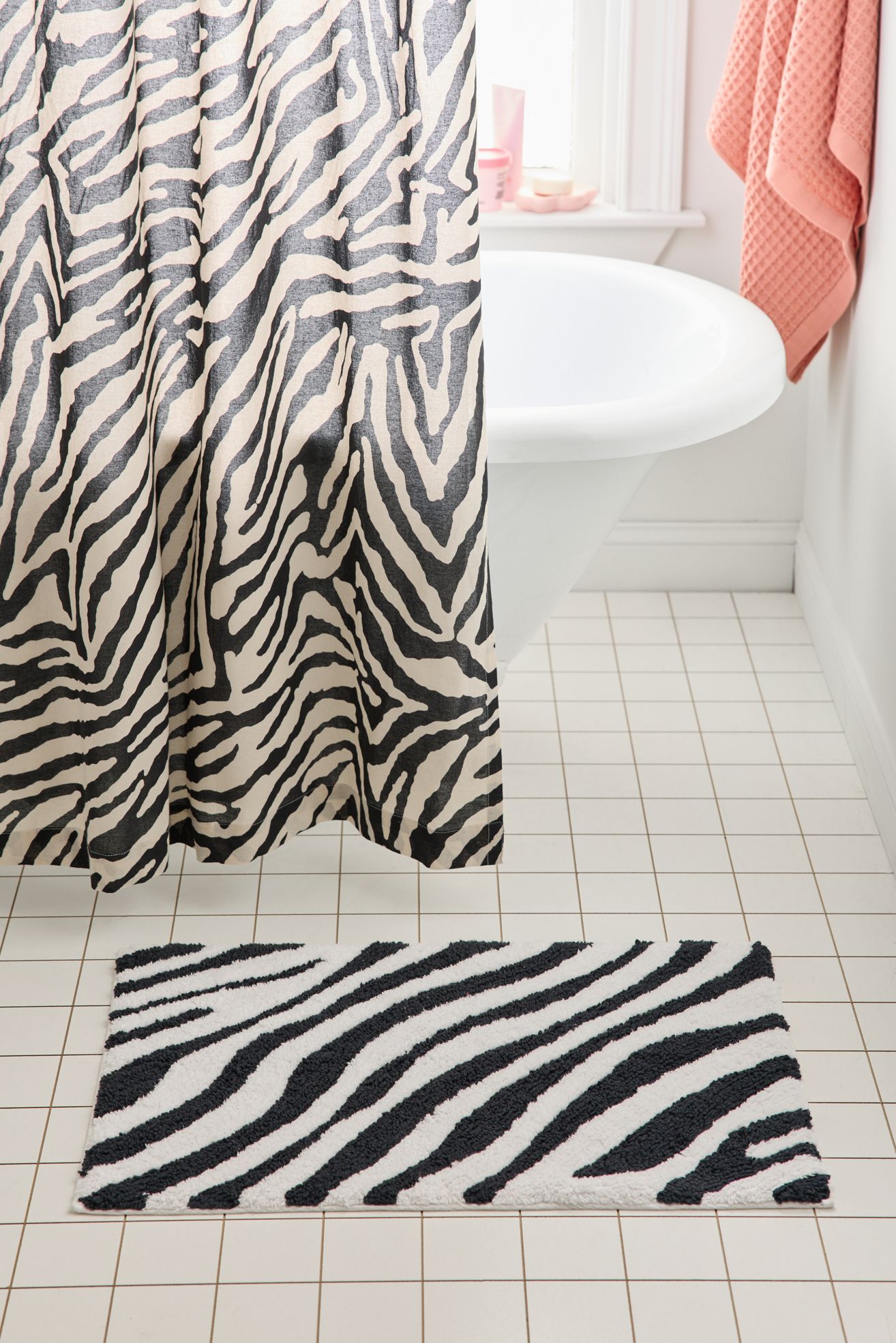 Darcie Zebra Striped Plush Tufted Bath Mat - Black + White, Regular, ONE SIZE