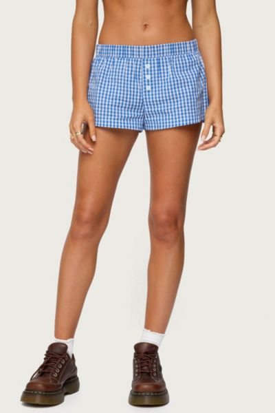 Edikted Maryanne Gingham Boxer Shorts In Blue, Women's At Urban Outfitters