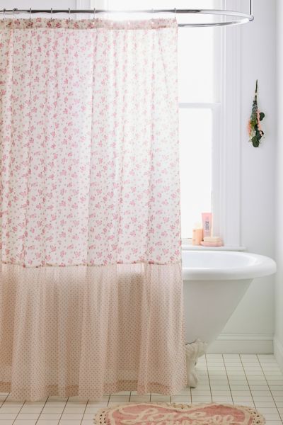 Maisie Floral Patterned Ruffled Shower Curtain
