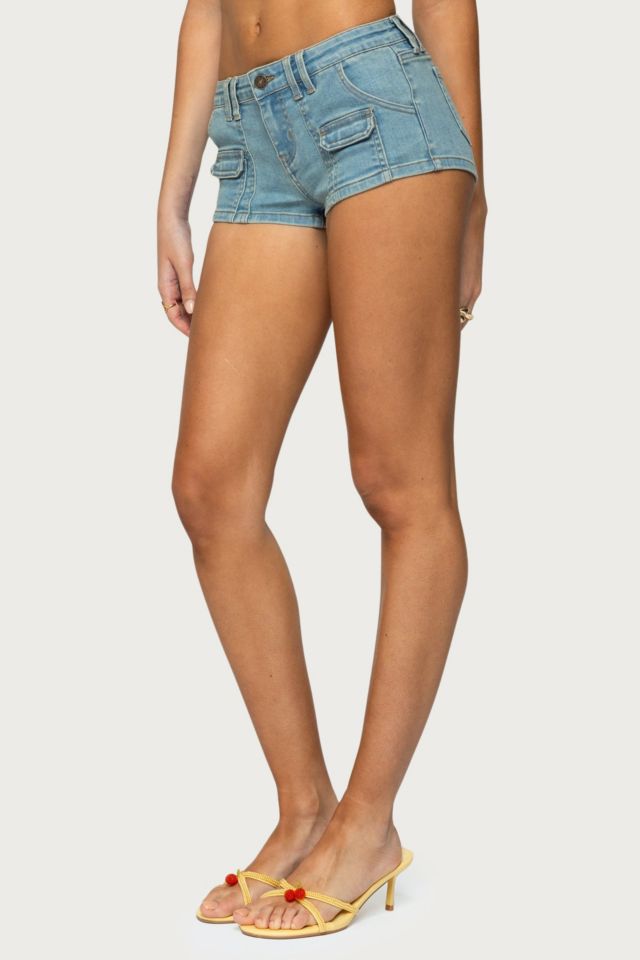 Edikted Cargo Pockets Denim Micro Shorts #1