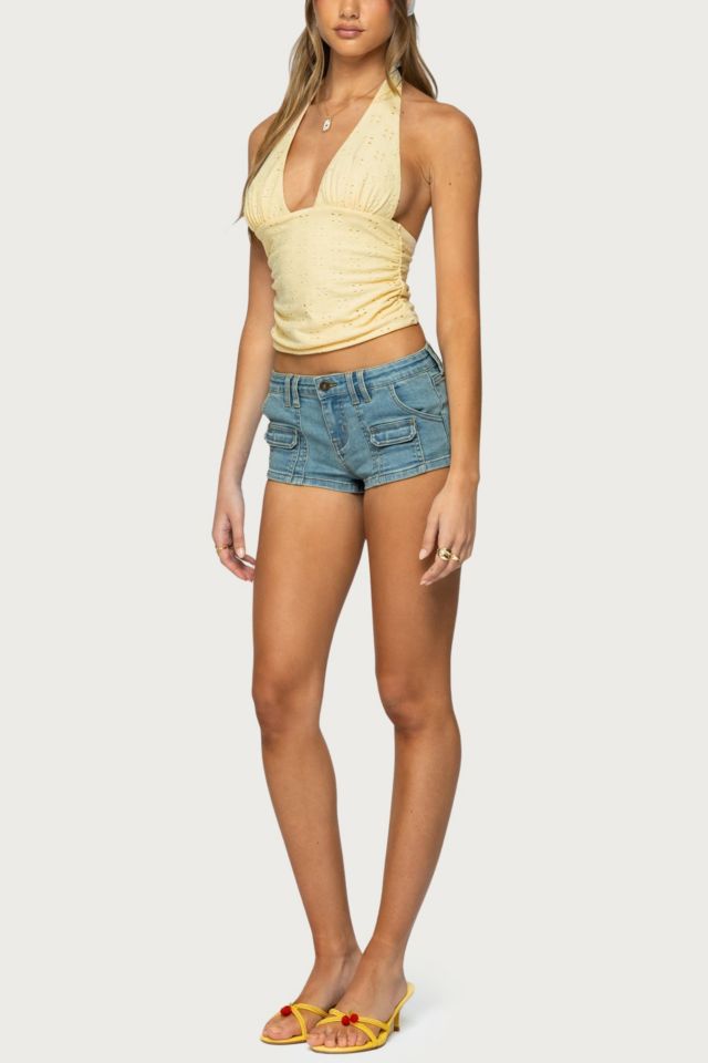 Edikted Cargo Pockets Denim Micro Shorts #4