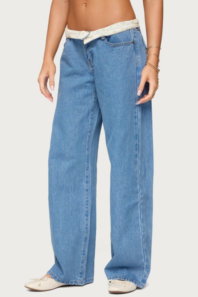 Edikted Floral Foldover Low Rise Jeans #2