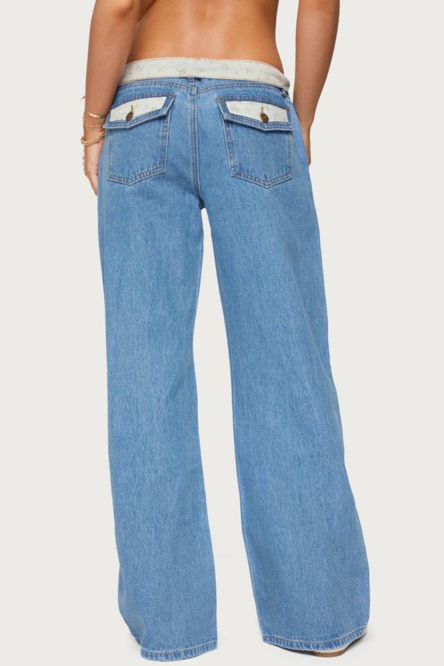 Edikted Floral Foldover Low Rise Jeans #3