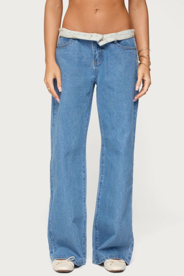 Edikted Floral Foldover Low Rise Jeans #1