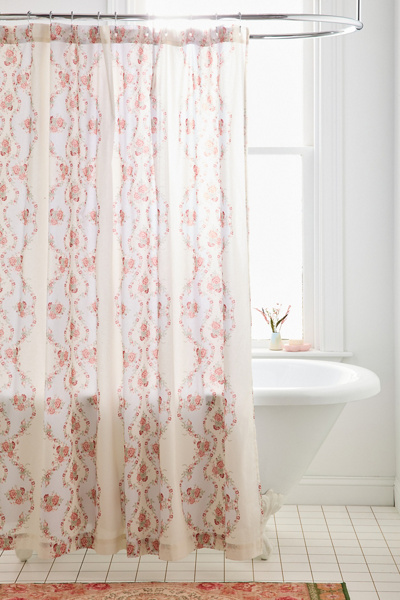 Urban Outfitters Vintage Floral Wallpaper Patterned Shower Curtain In Rose At