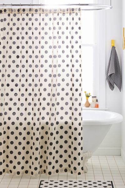 Urban Outfitters Polka Dot Patterned Shower Curtain In Vanilla Base/black Dots At  In Multi