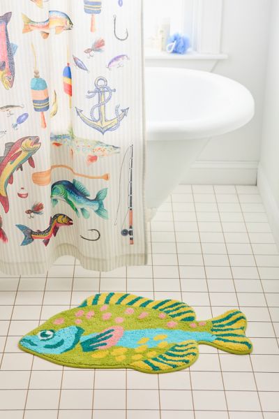 Urban Outfitters Gone Fishin' Fish Shaped Tufted Bath Mat In Green At  In Green