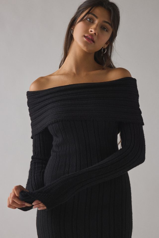 BDG Teddie Foldover Off-The-Shoulder Sweater Midi Dress #1