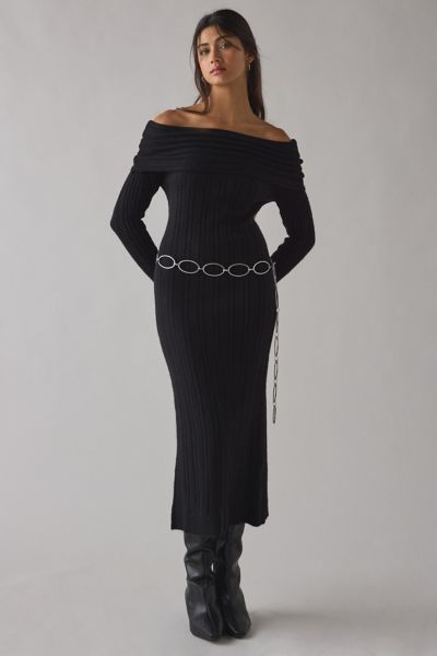 BDG Teddie Foldover Off-The-Shoulder Sweater Midi Dress