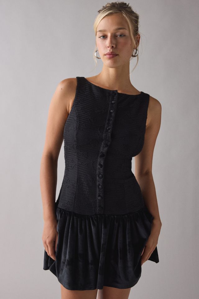 Kiss The Sky Ali Boatneck Drop Waist Black Velvet Mini Dress #1