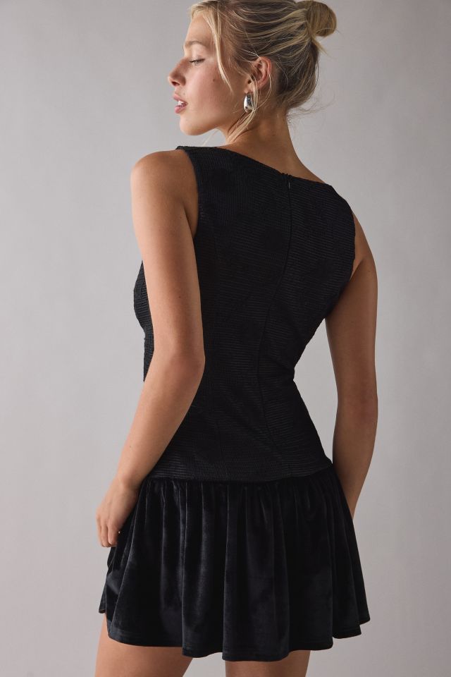 Kiss The Sky Ali Boatneck Drop Waist Black Velvet Mini Dress #3