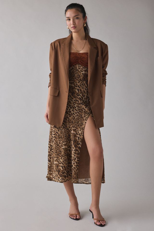 Kiss The Sky Delmar Leopard & Lace Strapless Slit Midi Dress #2
