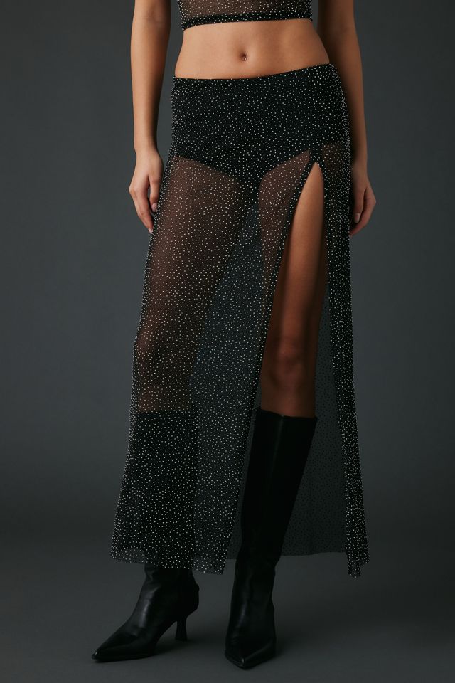 UO A Girl’s Best Friend Rhinestone Studded Sheer Mesh Skirt 2-Piece Set #2