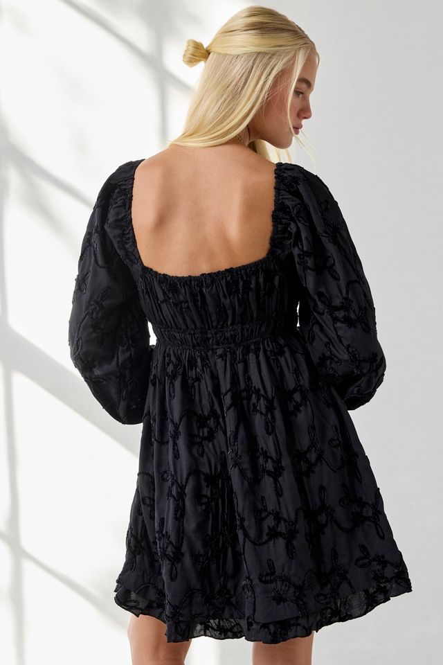 black long sleeve babydoll dress Picture This ~ in Small A plunging V Kiss The Sky Bree Floral