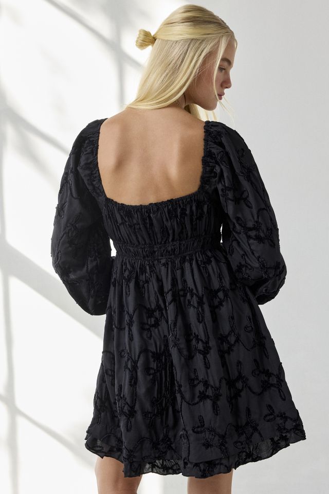 Kiss The Sky Bree Floral Jacquard Long Sleeve Babydoll Mini Dress #1