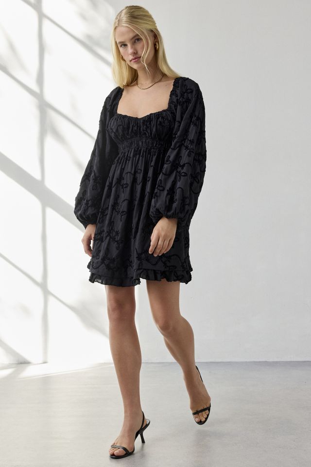 Kiss The Sky Bree Floral Jacquard Long Sleeve Babydoll Mini Dress #2