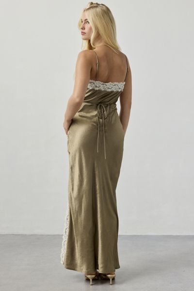 Kiss The Sky Lucia Lace Trim Crinkle Satin Slip Maxi Dress
