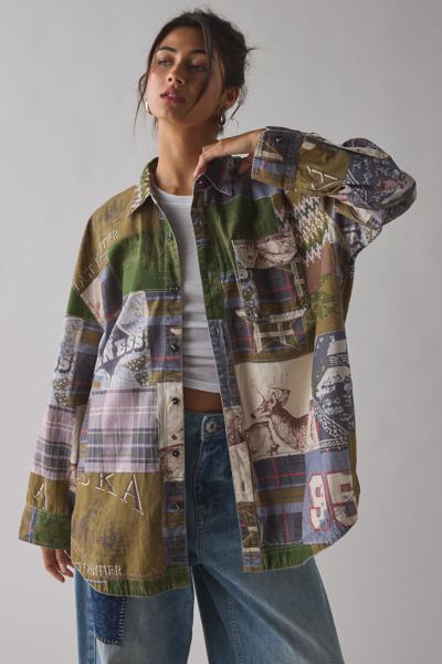 BDG Cowboy Dan Patchwork Oversized Button-Down Shirt
