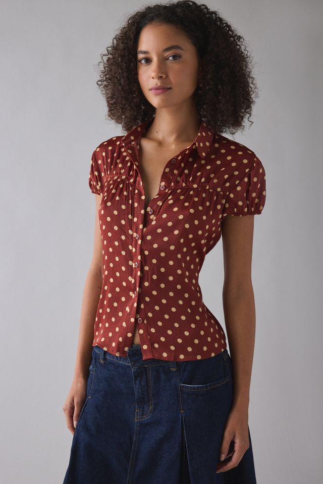 Motel Ulsan Polka Dot Puff Sleeve Button-Down Blouse #1