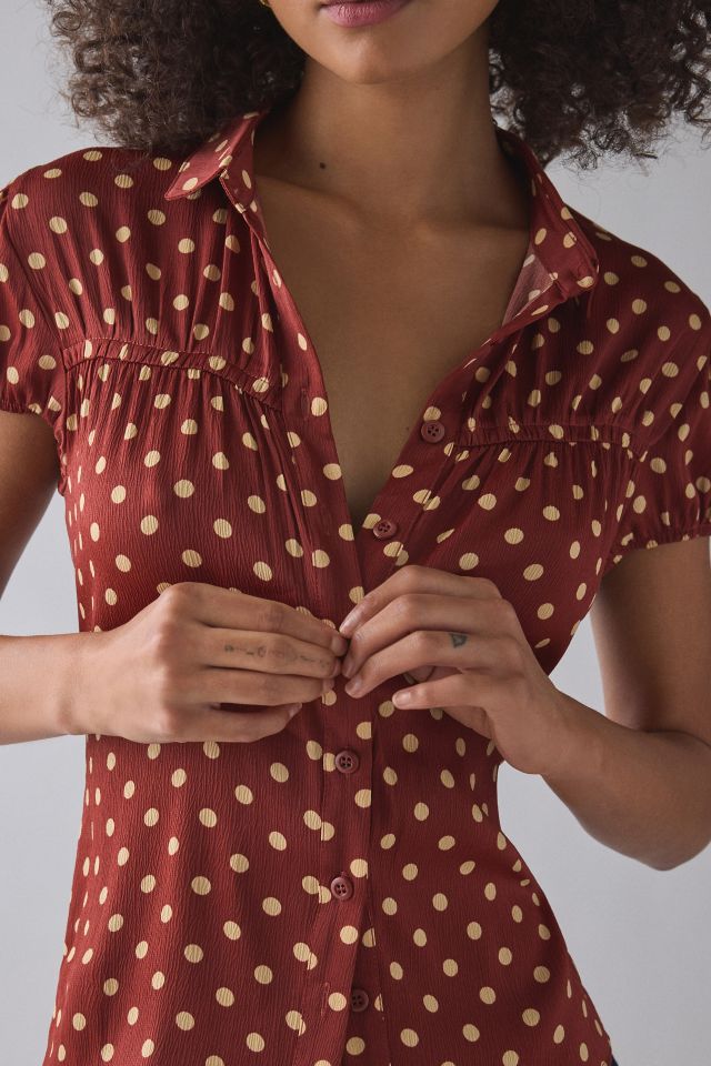 Motel Ulsan Polka Dot Puff Sleeve Button-Down Blouse #2