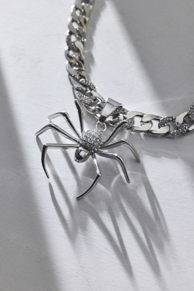 Urban Outfitters Pavé Rhinestone Spider Pendant Necklace In Silver, Men's At  In Metallic