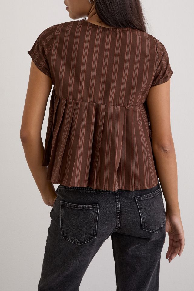 Motel Kaelis Pleated Babydoll Short Sleeve Button-Up Shirt #1