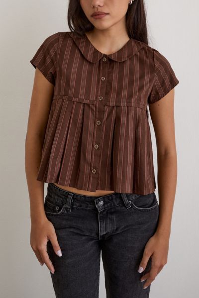Motel Kaelis Pleated Babydoll Short Sleeve Button-Up Shirt