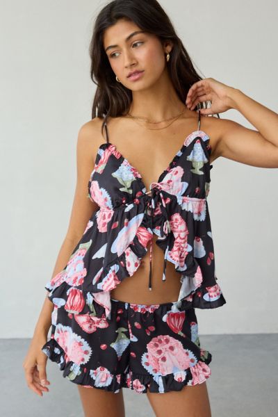 Out From Under Daydream Satin Flyaway Cami + Micro Short Pj Set In Black, Women's At Urban Outfitters In Black