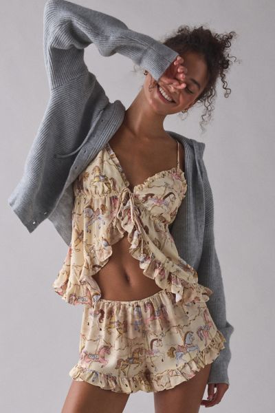 Out From Under Daydream Satin Flyaway Cami + Micro Short Pj Set In Yellow, Women's At Urban Outfitters In Yellow