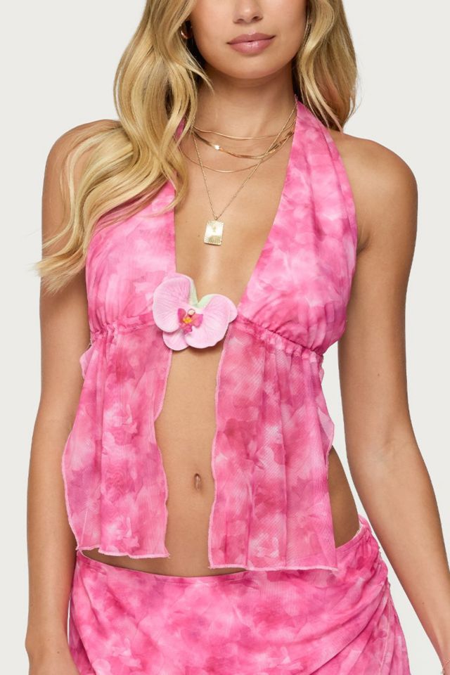 Edikted Tiedye Mesh Split Front Backless Top #1