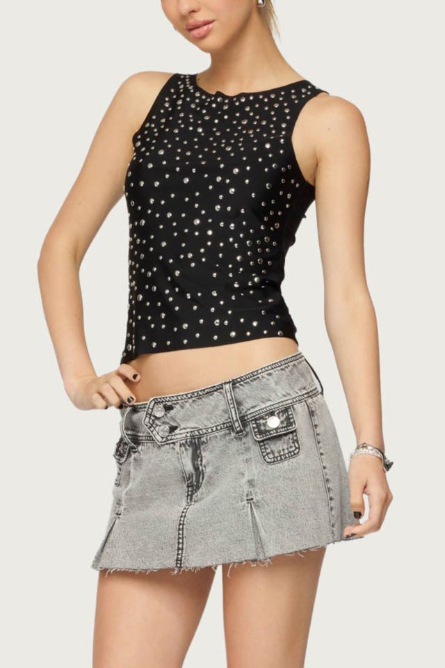 Edikted Vintage Washed Denim Mini Skort #1