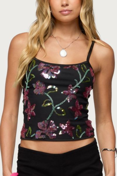 Edikted Beaded Floral Embroidered Tank Top