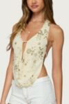 Edikted Beaded Chiffon Backless Cowl Neck Top