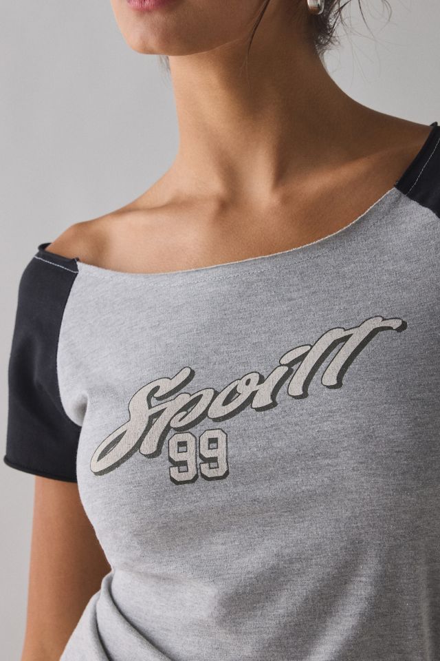 Spoilt ’99 Graphic Off-The-Shoulder Baby Tee #1